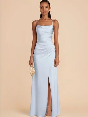 Birdy Grey Lydia Mist Blue Cowl Neck Matte Satin Bridesmaid Dress Size Small